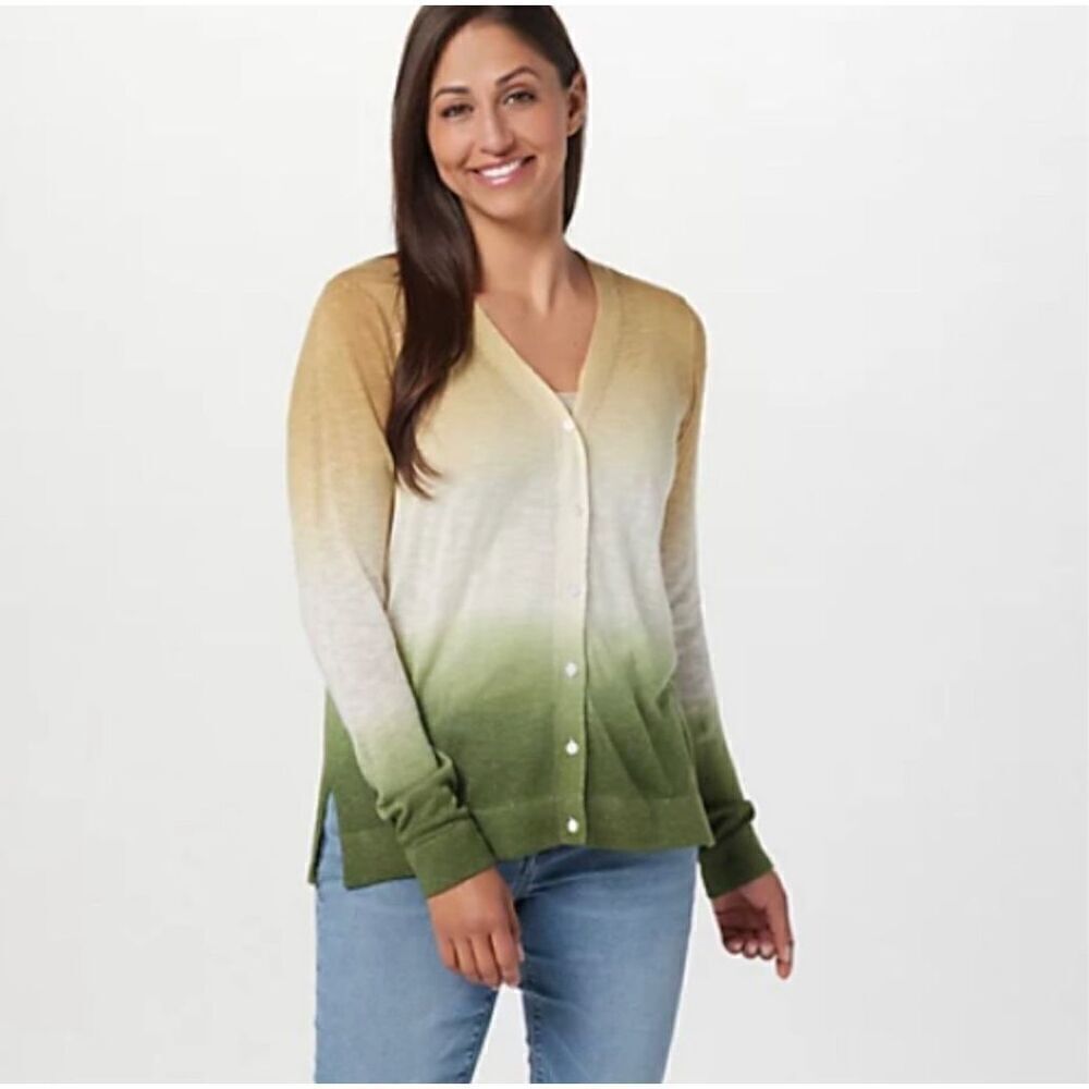 Laurie Felt Ombre Linen Blend Cardigan Sweater Small